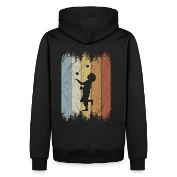 Retro 80er Zirkus Jonglage Jongleur Silhouette - Männer Premium Bio Hoodie - Schwarz - Hinten - Nico (187cm)