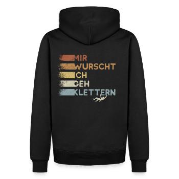 Retro Boulderer Mir Wurscht ich geh Klettern - Männer Premium Bio Hoodie - Schwarz - Hinten - Nico (187cm)