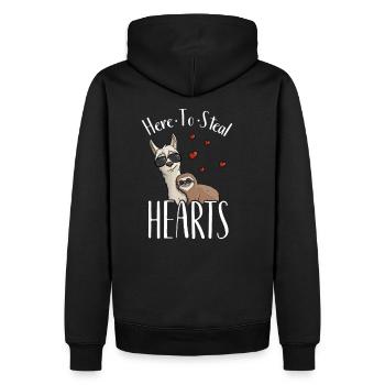 Here To Steal Hearts Hipster Sloth on Llama - Men’s Premium Organic Hoodie - black - Back - Nico (187cm)