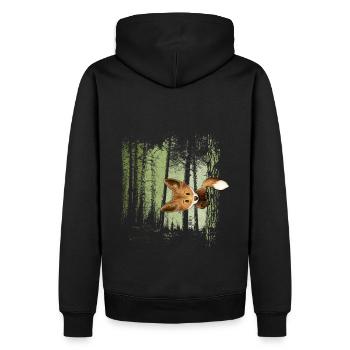 Renard décontracté derrière l’arbre dans la forêt crépusculaire - Sweat à capuche Premium bio Homme - noir - Dos - Nico (187cm)