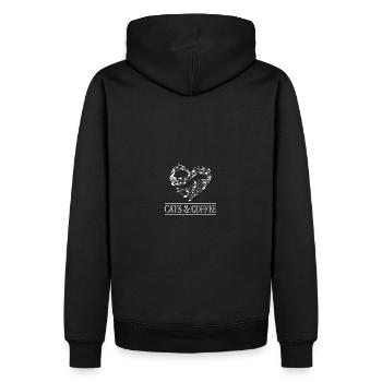Ich liebe Katzen und Kaffee - Männer Premium Bio Hoodie - Schwarz - Hinten - Nico (187cm)