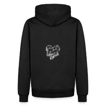Ich liebe Katzen und Kaffee - Männer Premium Bio Hoodie - Schwarz - Hinten - Nico (187cm)