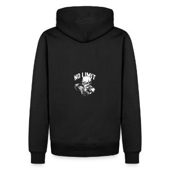 Bodybuilding Skull Workout and No Limit - Männer Premium Bio Hoodie - Schwarz - Hinten - Nico (187cm)