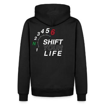 Shift Gear - Moto - Men’s Premium Organic Hoodie - black - Back - Nico (187cm)