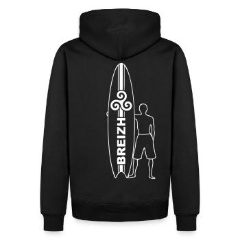 breizh bretagne Surfen Mode - Männer Premium Bio Hoodie - Schwarz - Hinten - Nico (187cm)