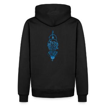 Blue & grey ornamental tree black background - Men’s Premium Organic Hoodie - black - Back - Nico (187cm)