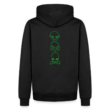 Die drei UFOs - Affen der Weisheit - Männer Premium Bio Hoodie - Schwarz - Hinten - Nico (187cm)