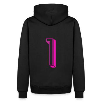 Zahl eins - Nummer 1 pink Mädchen Trikotnummer - Männer Premium Bio Hoodie - Schwarz - Hinten - Nico (187cm)