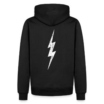 Blitz - Lightning Bolt - distressed - Männer Premium Bio Hoodie - Schwarz - Hinten - Nico (187cm)