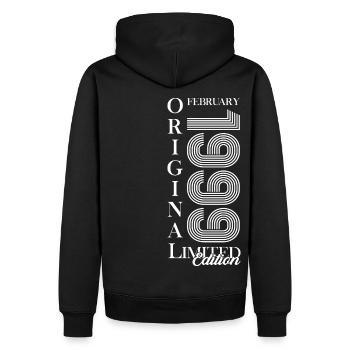 25e anniversaire Original Février Année 1999 - Sweat à capuche Premium bio Homme - noir - Dos - Nico (187cm)
