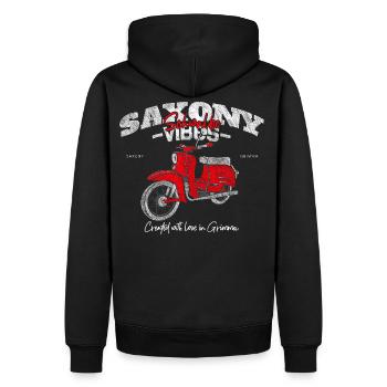 Saxony Vibes - Grimma Vibes - Schwalbe - Mobylette - Sweat à capuche Premium bio Homme - noir - Dos - Nico (187cm)