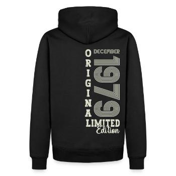 Cadeau original du 43e anniversaire de décembre 1979 - Sweat à capuche Premium bio Homme - noir - Dos - Nico (187cm)