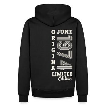 49. Geburtstag Mann Juni Jahrgang 1974 Original - Männer Premium Bio Hoodie - Schwarz - Hinten - Nico (187cm)