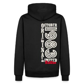 40e anniversaire Original Octobre Année 1983 - Sweat à capuche Premium bio Homme - noir - Dos - Nico (187cm)