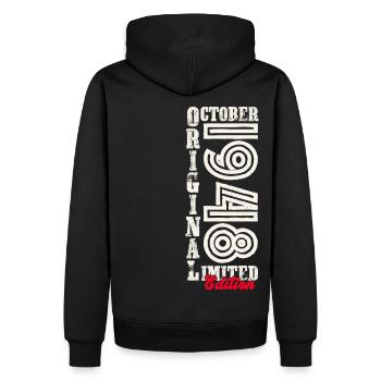 75e anniversaire Original Octobre Année 1948 - Sweat à capuche Premium bio Homme - noir - Dos - Nico (187cm)