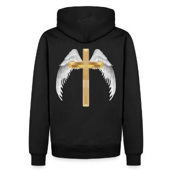 Polygon Kreuz mit Flügel - Männer Premium Bio Hoodie - Schwarz - Hinten - Nico (187cm)
