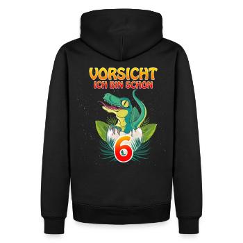 Kinder Geburtstag Ich bin schon 6 T-Rex & Dino - Männer Premium Bio Hoodie - Schwarz - Hinten - Nico (187cm)