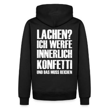 Lachen? Innerlich werfe ich Konfetti T-Shirt - Männer Premium Bio Hoodie - Schwarz - Hinten - Nico (187cm)