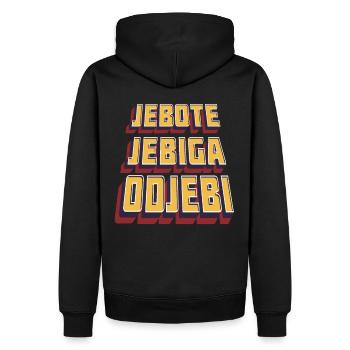 "Balkanizer" Odjebi Jebiga Jebote - Männer Premium Bio Hoodie - Schwarz - Hinten - Nico (187cm)