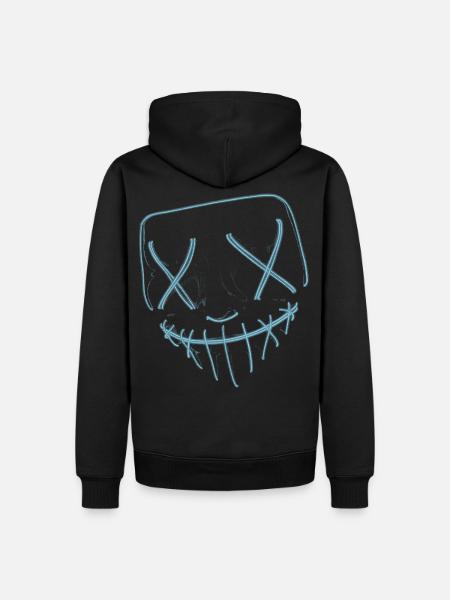 Masque néon bleu - Sweat à capuche Premium bio Homme - noir