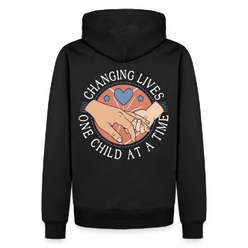Cadeaux de remerciement pour les parents adoptifs Parents d’accueil - Sweat à capuche Premium bio Homme - noir - Dos - Nico (187cm)