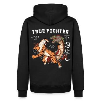 Vintage Drache Tiger 90s vintage Japan Kämpfer - Männer Premium Bio Hoodie - Schwarz - Hinten - Nico (187cm)