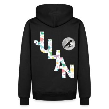 JULIAN - Schöner Jungen Name mit Dinosaurier - Männer Premium Bio Hoodie - Schwarz - Hinten - Nico (187cm)