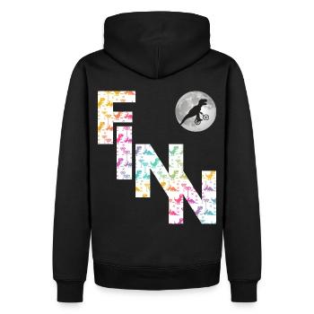 FINN - Schöner Jungen Name mit Dinosaurier - Männer Premium Bio Hoodie - Schwarz - Hinten - Nico (187cm)