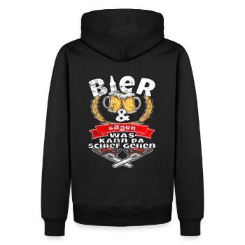 Bier und sägen was kann da schief gehen - Männer Premium Bio Hoodie - Schwarz - Hinten - Nico (187cm)