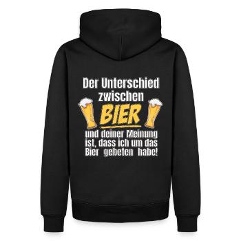 Der Unterschied zwischen Bier und deiner Meinung - Männer Premium Bio Hoodie - Schwarz - Hinten - Nico (187cm)
