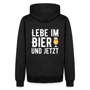 Lebe im BIer und jetzt - Männer Premium Bio Hoodie - Schwarz - Hinten - Nico (187cm)