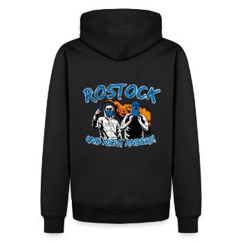 Rostock und nicht anders UPDATE - Männer Premium Bio Hoodie - Schwarz - Hinten - Nico (187cm)