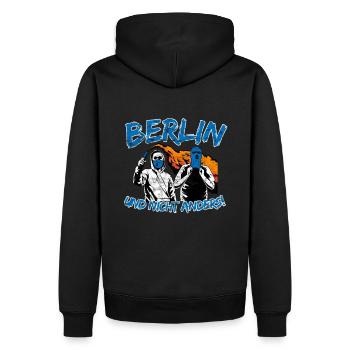 Berlin und nicht anders UPDATE - Männer Premium Bio Hoodie - Schwarz - Hinten - Nico (187cm)
