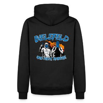 Bielefeld und nicht anders UPDATE - Männer Premium Bio Hoodie - Schwarz - Hinten - Nico (187cm)