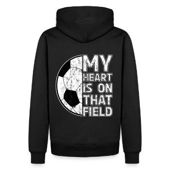 My heart is on that field - Football - Men’s Premium Organic Hoodie - black - Back - Nico (187cm)