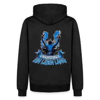 Darmstadt ein Leben lang - Männer Premium Bio Hoodie - Schwarz - Hinten - Nico (187cm)