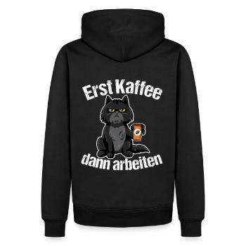 Erst Kaffee dann arbeiten - Männer Premium Bio Hoodie - Schwarz - Hinten - Nico (187cm)