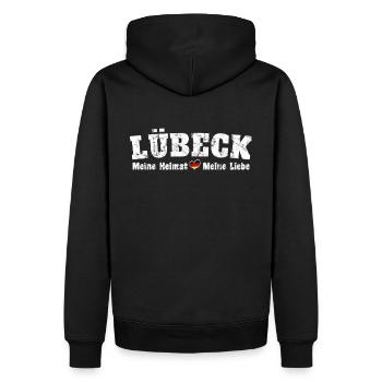 Lübeck Meine Heimat meine Liebe Herz - Männer Premium Bio Hoodie - Schwarz - Hinten - Nico (187cm)