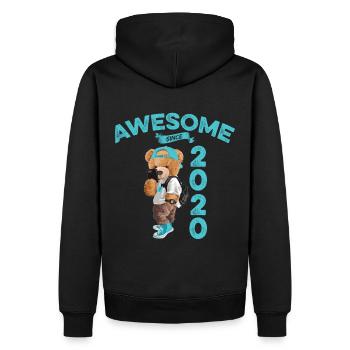 2020 Geburtstag Teddy Bär Awesome since - Männer Premium Bio Hoodie - Schwarz - Hinten - Nico (187cm)