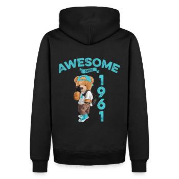 1961 Geburtstag Teddy Bär Awesome since - Männer Premium Bio Hoodie - Schwarz - Hinten - Nico (187cm)
