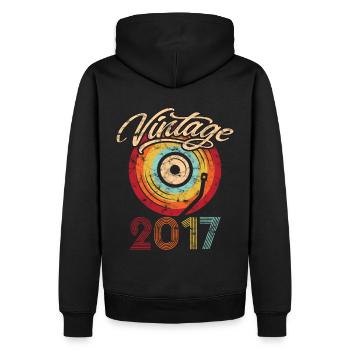 2017 Anniversaire Vinyle Vintage - Sweat à capuche Premium bio Homme - noir - Dos - Nico (187cm)
