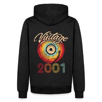 2001 Anniversaire Vinyle Vintage - Sweat à capuche Premium bio Homme - noir - Dos - Nico (187cm)