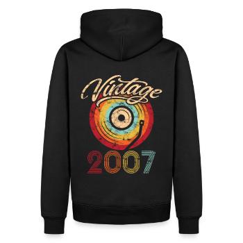 2007 Anniversaire Vinyle Vintage - Sweat à capuche Premium bio Homme - noir - Dos - Nico (187cm)