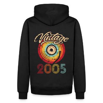 2005 Anniversaire Vinyle Vintage - Sweat à capuche Premium bio Homme - noir - Dos - Nico (187cm)
