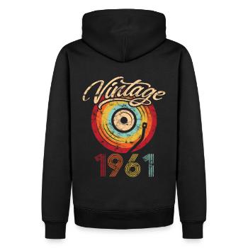 1961 Anniversaire Vinyle Vintage - Sweat à capuche Premium bio Homme - noir - Dos - Nico (187cm)