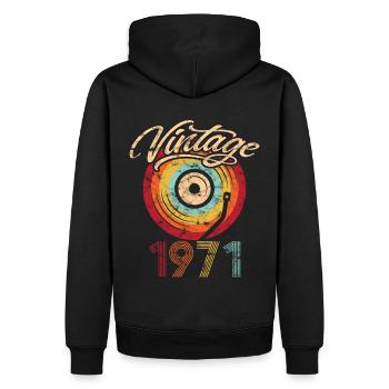 1971 Anniversaire Vinyle Vintage - Sweat à capuche Premium bio Homme - noir - Dos - Nico (187cm)