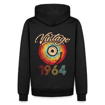 1964 Anniversaire Vinyle Vintage - Sweat à capuche Premium bio Homme - noir - Dos - Nico (187cm)