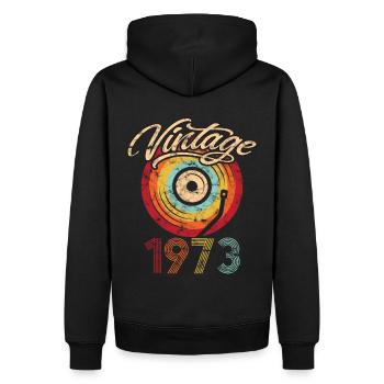 1973 Anniversaire Vinyle Vintage - Sweat à capuche Premium bio Homme - noir - Dos - Nico (187cm)