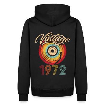 1972 Anniversaire Vinyle Vintage - Sweat à capuche Premium bio Homme - noir - Dos - Nico (187cm)