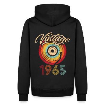 1965 Anniversaire Vinyle Vintage - Sweat à capuche Premium bio Homme - noir - Dos - Nico (187cm)